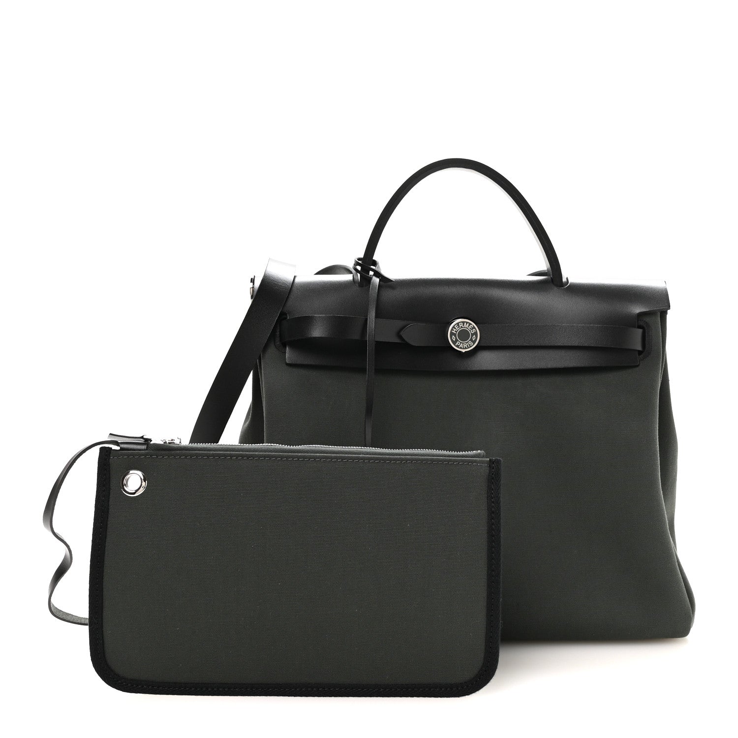 Hermès Toile Militaire Vache Hunter Laque Herbag Zip Retourne PM 31 Vert Mangrove Black