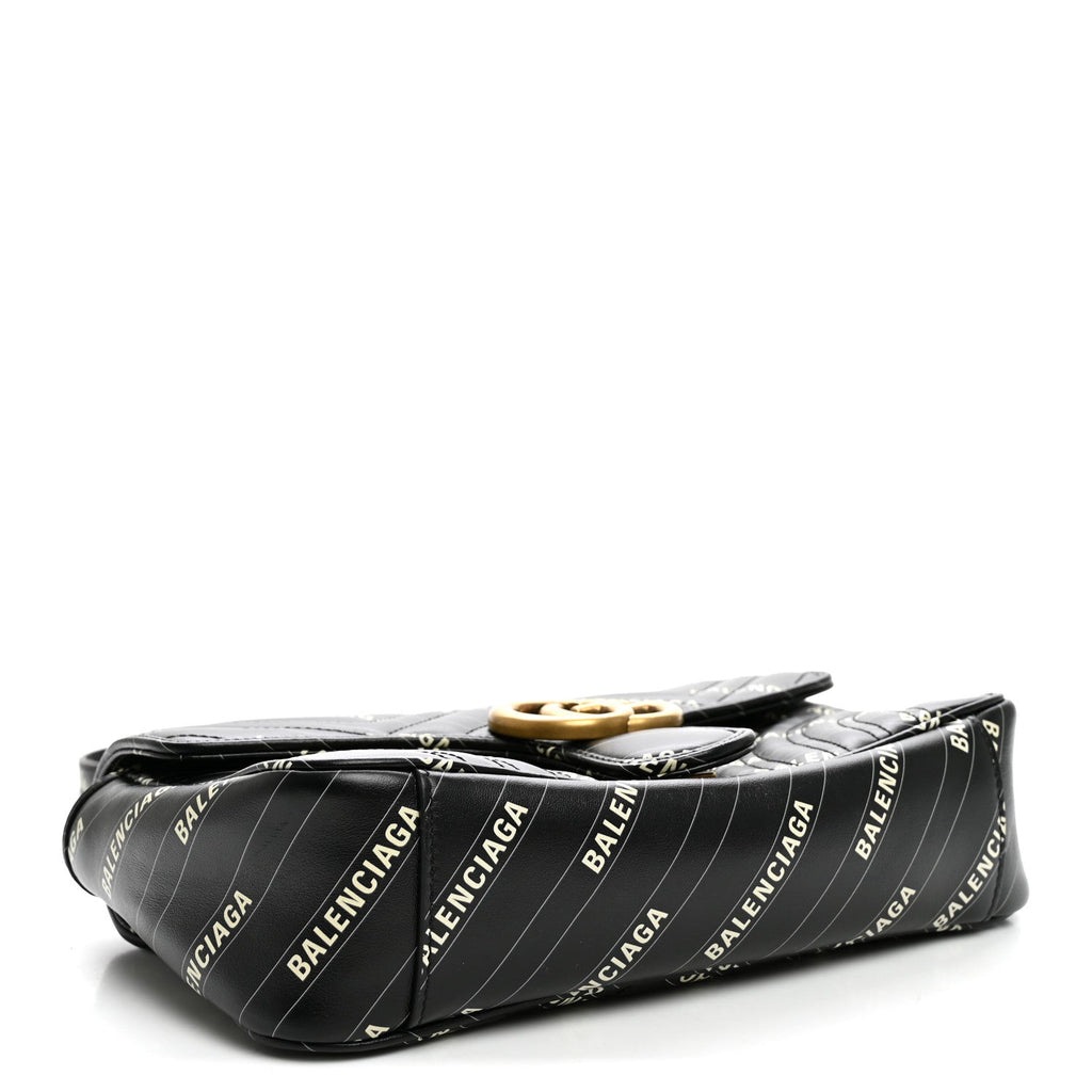 Gucci X BALENCIAGA Calfskin Matelasse Logo Print Small GG Marmont Shoulder Bag Black