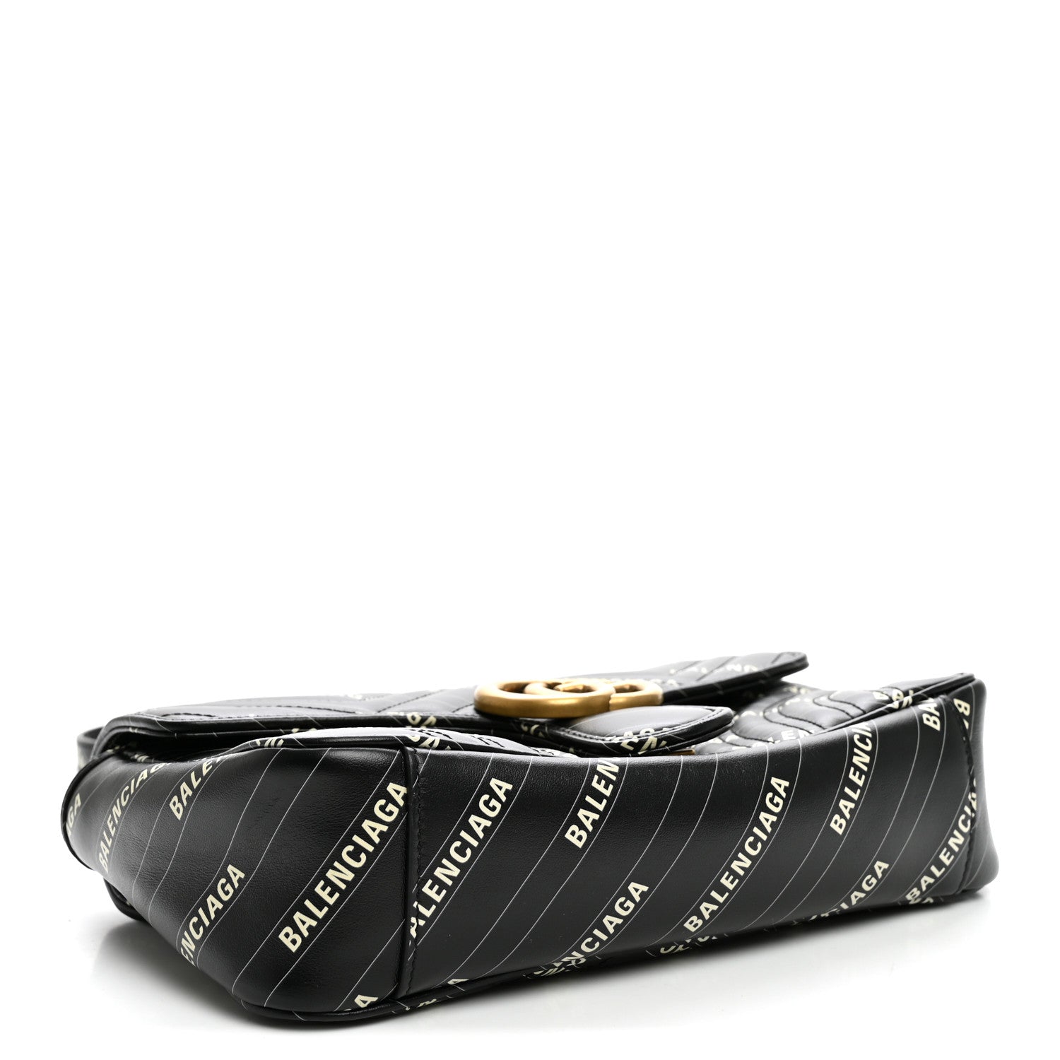 Gucci X BALENCIAGA Calfskin Matelasse Logo Print Small GG Marmont Shoulder Bag Black