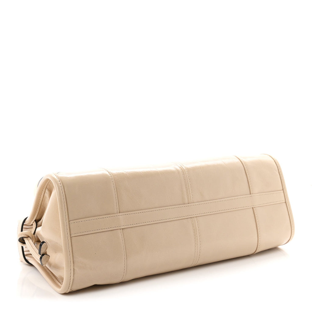 Prada Glossy Calfskin Triangle Medium Bonnie Shoulder Bag Travertine