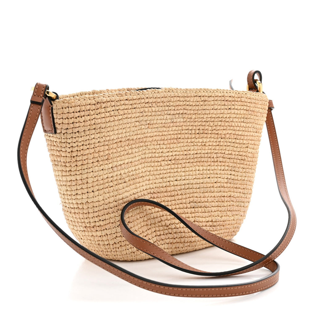 Loewe Calfskin Raffia Paulas Ibiza Pochette Bag Natural Tan