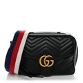 Gucci Calfskin Matelasse Sylvie Web Small GG Marmont Top Handle Shoulder Bag Black