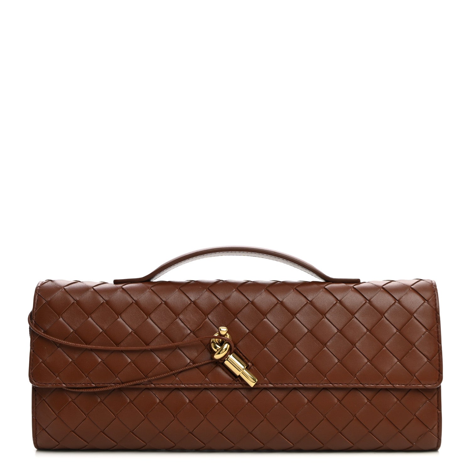 Bottega Veneta Nappa Intrecciato Long Andiamo Top Handle Clutch Sapele