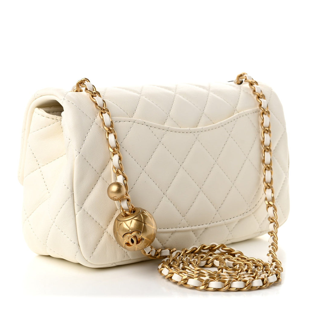 Chanel Lambskin Quilted Mini Rectangular Pearl Crush Flap White