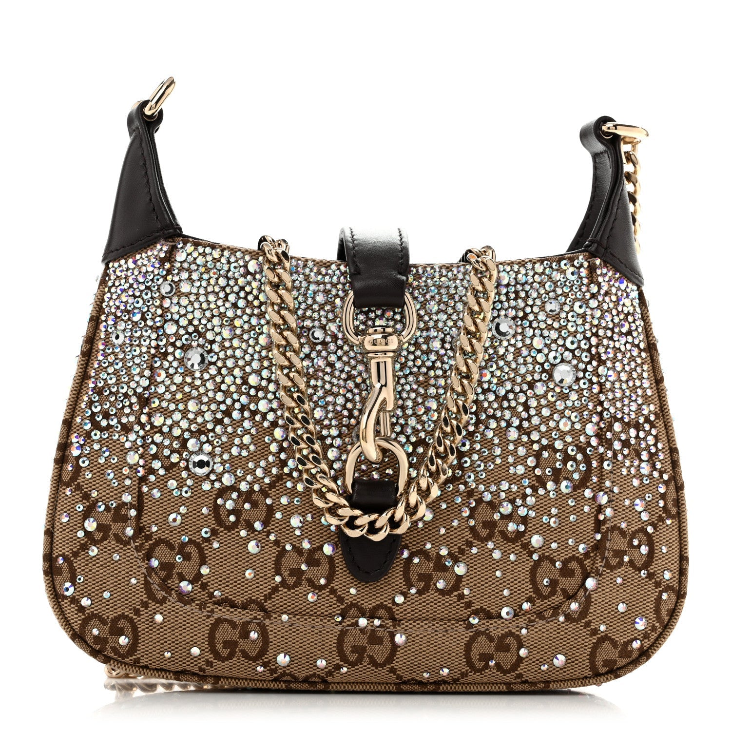 Gucci Monogram Crystal Mini Jackie Notte Bag Camel Ebony