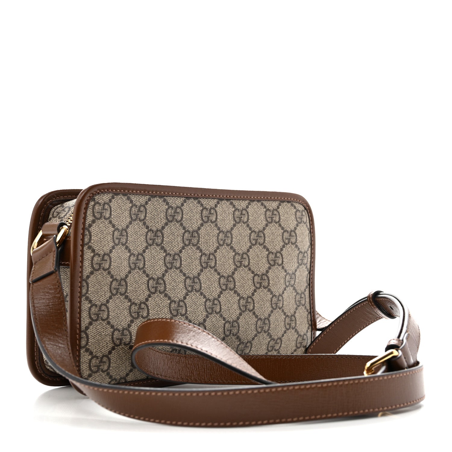 Gucci GG Supreme Monogram Azalea Calfskin Mini Retro Interlocking G Shoulder Bag Beige Ebony Brown Sugar