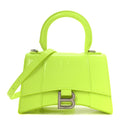 Balenciaga Shiny Calfskin Crocodile Embossed Hourglass Top Handle Bag XS Fluo Yellow