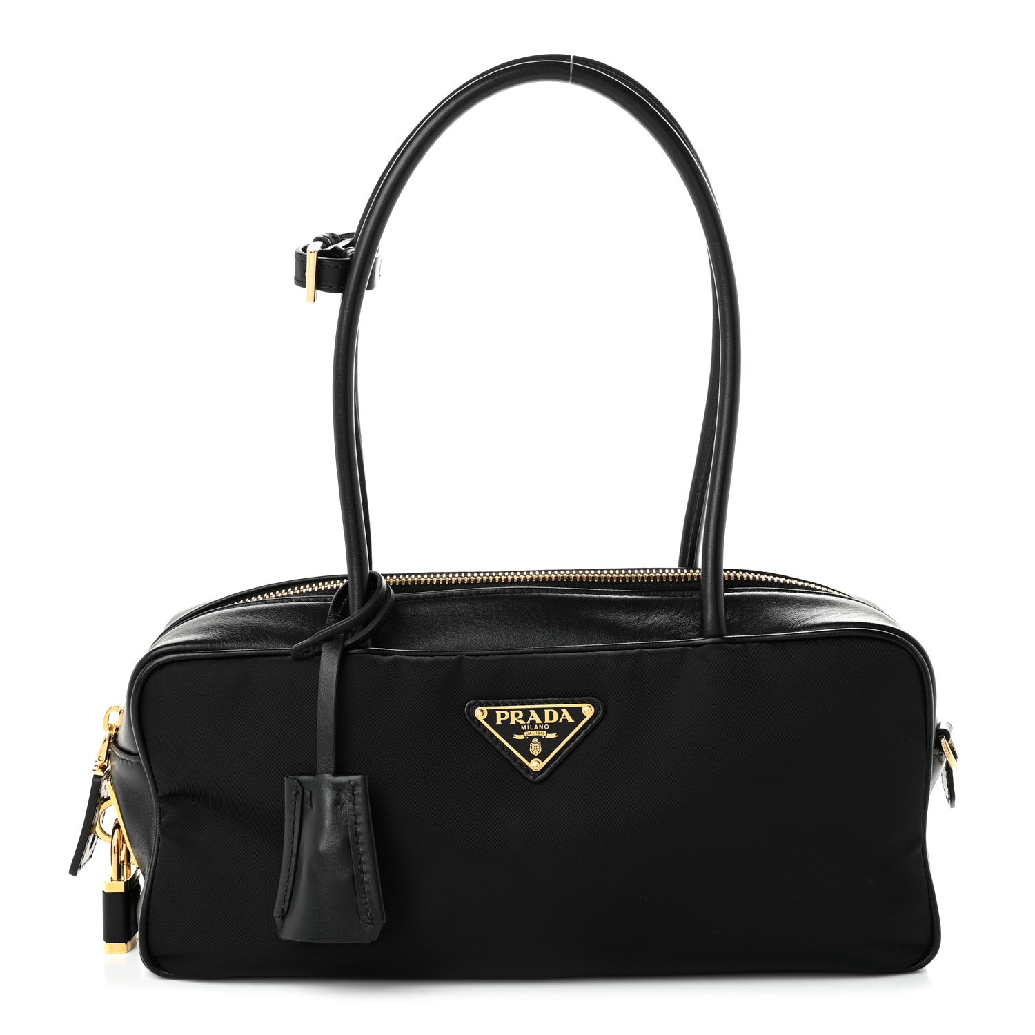 Prada Re-Nylon Vitello Small Top Handle Padlock Bag Black