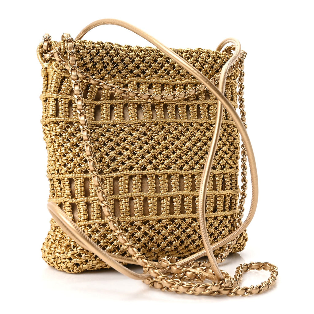Chanel Metallic Calfskin Macrame Mini Chanel 22 Gold
