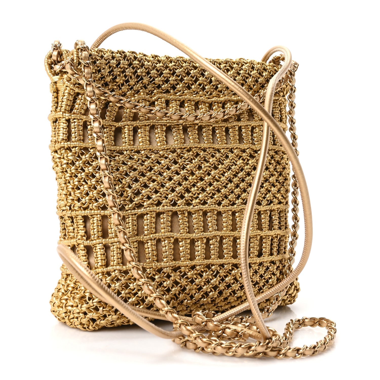 Chanel Metallic Calfskin Macrame Mini Chanel 22 Gold