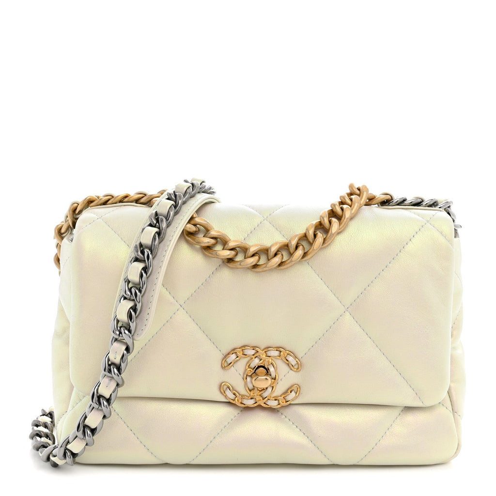 Chanel Iridescent Calfskin Quilted Medium Chanel 19 Flap White