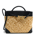 Bottega Veneta Raffia Lambskin Intrecciato Small Andiamo Shoulder Bag Natural Midnight