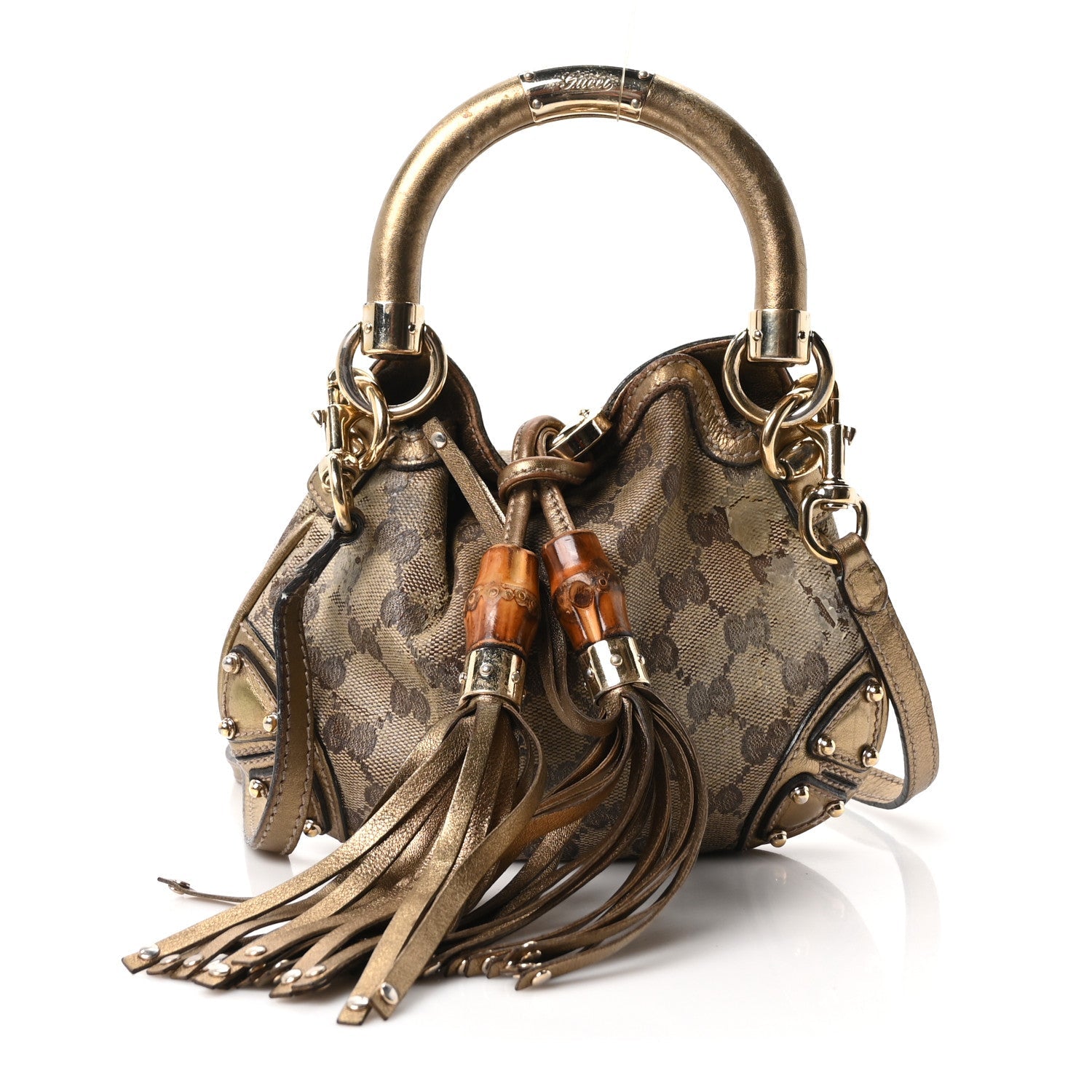 Gucci Monogram Mini Indy Top Handle Bag Metallic Gold