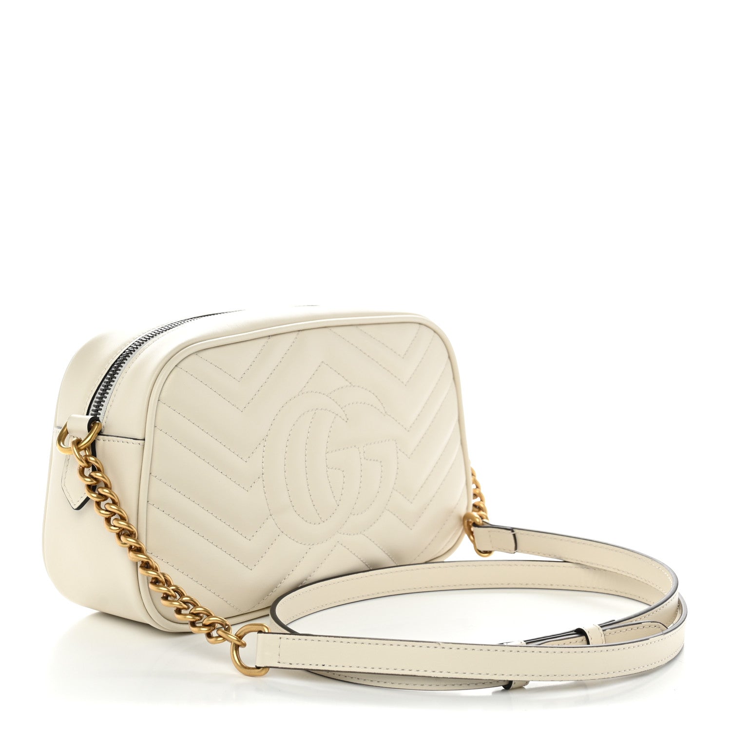Gucci Calfskin Matelasse Small GG Marmont Chain Shoulder Bag White