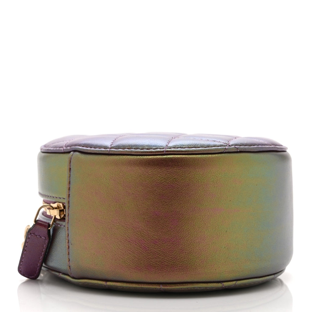 Chanel Iridescent Lambskin Quilted Round Clutch With Chain Purple