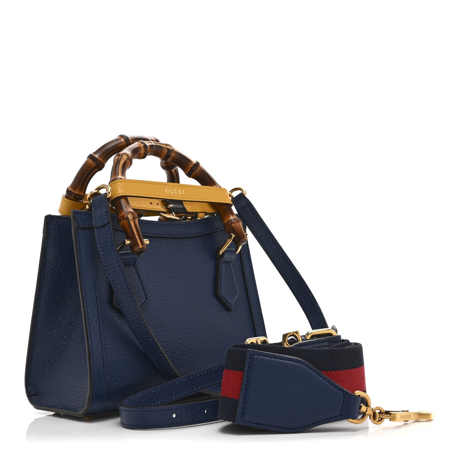 Gucci Textured Dollar Calfskin Web Mini Diana Tote Bag Royal Crop
