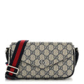 Gucci GG Supreme Monogram Textured Dollar Calfskin Web Mini Ophidia Envelope Shoulder Bag Beige Blue