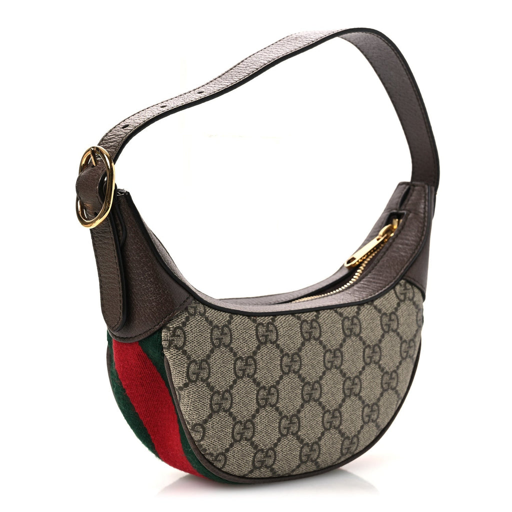 Gucci GG Supreme Monogram Textured Calfskin Web Mini Ophidia Half Moon Hobo Beige Ebony New Acero Beige Ebony New Acero