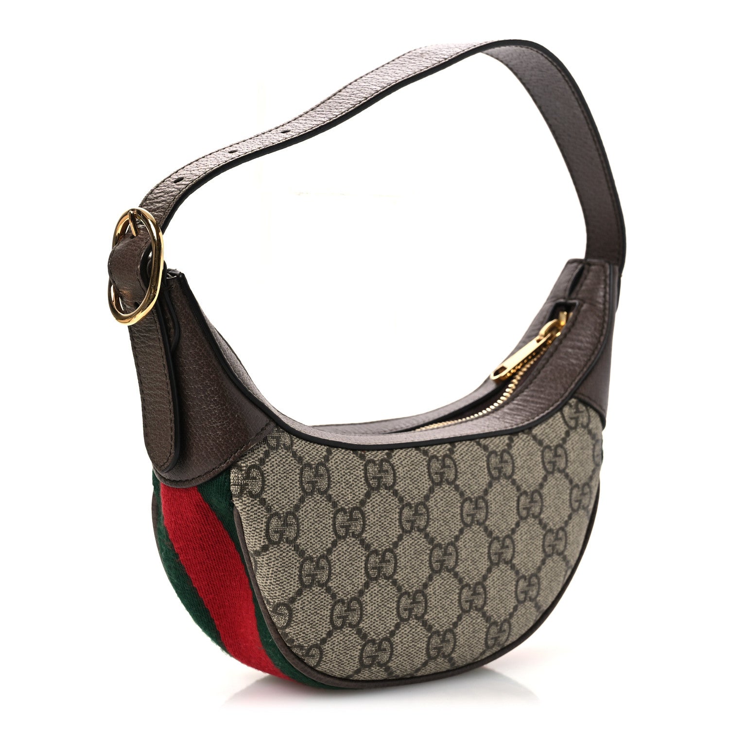 Gucci GG Supreme Monogram Textured Calfskin Web Mini Ophidia Half Moon Hobo Beige Ebony New Acero Beige Ebony New Acero