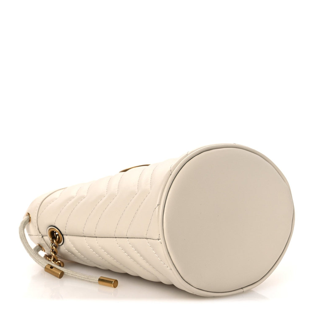 Gucci Calfskin Matelasse Mini GG Marmont 2.0 Bucket Bag White