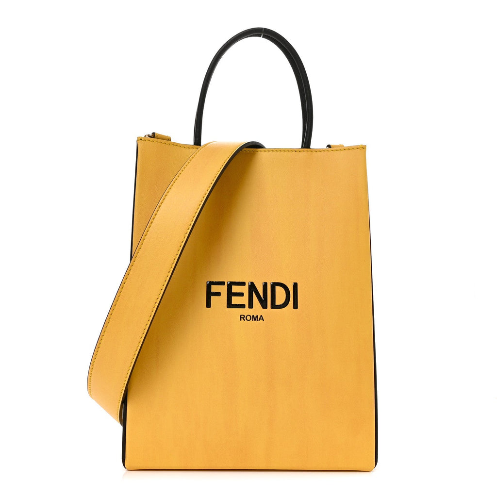 Fendi Vitello Fluffy Logo Small Pack Shopper Tote Yellow Box Black