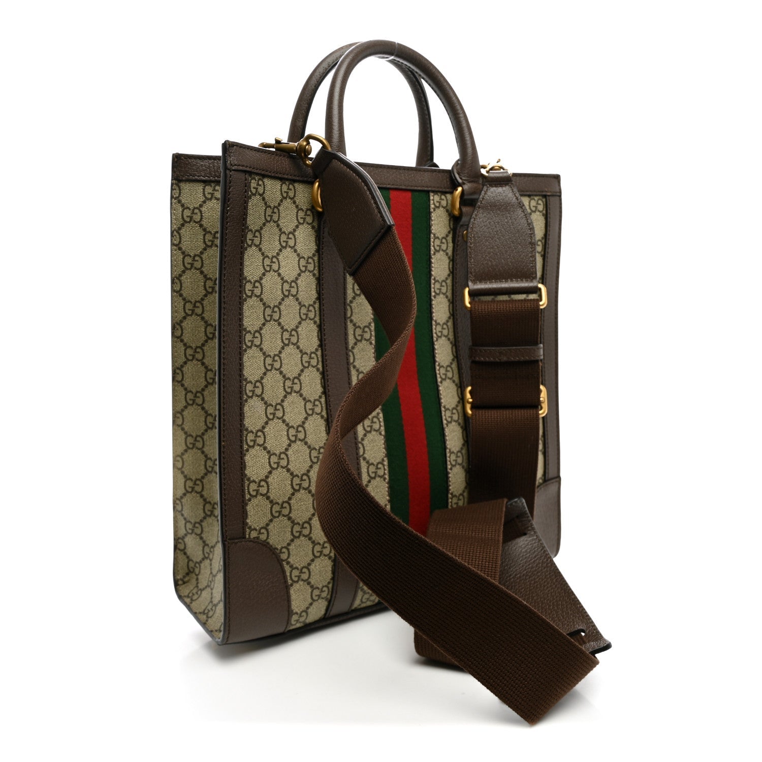 Gucci GG Supreme Monogram Textured Dollar Calfskin Web Medium Ophidia Tote Bag Beige Ebony