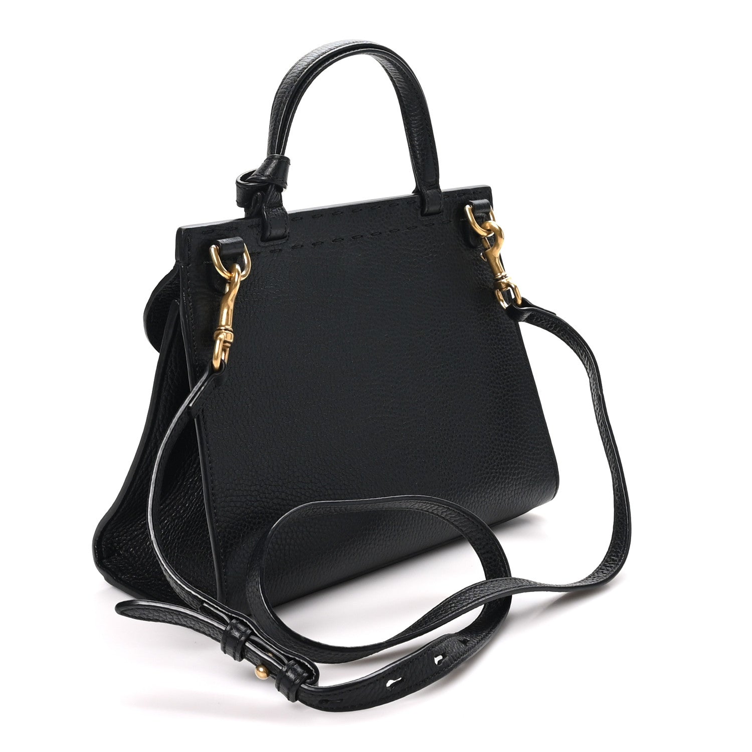 Gucci Calfskin Small GG Marmont Top Handle Bag Black