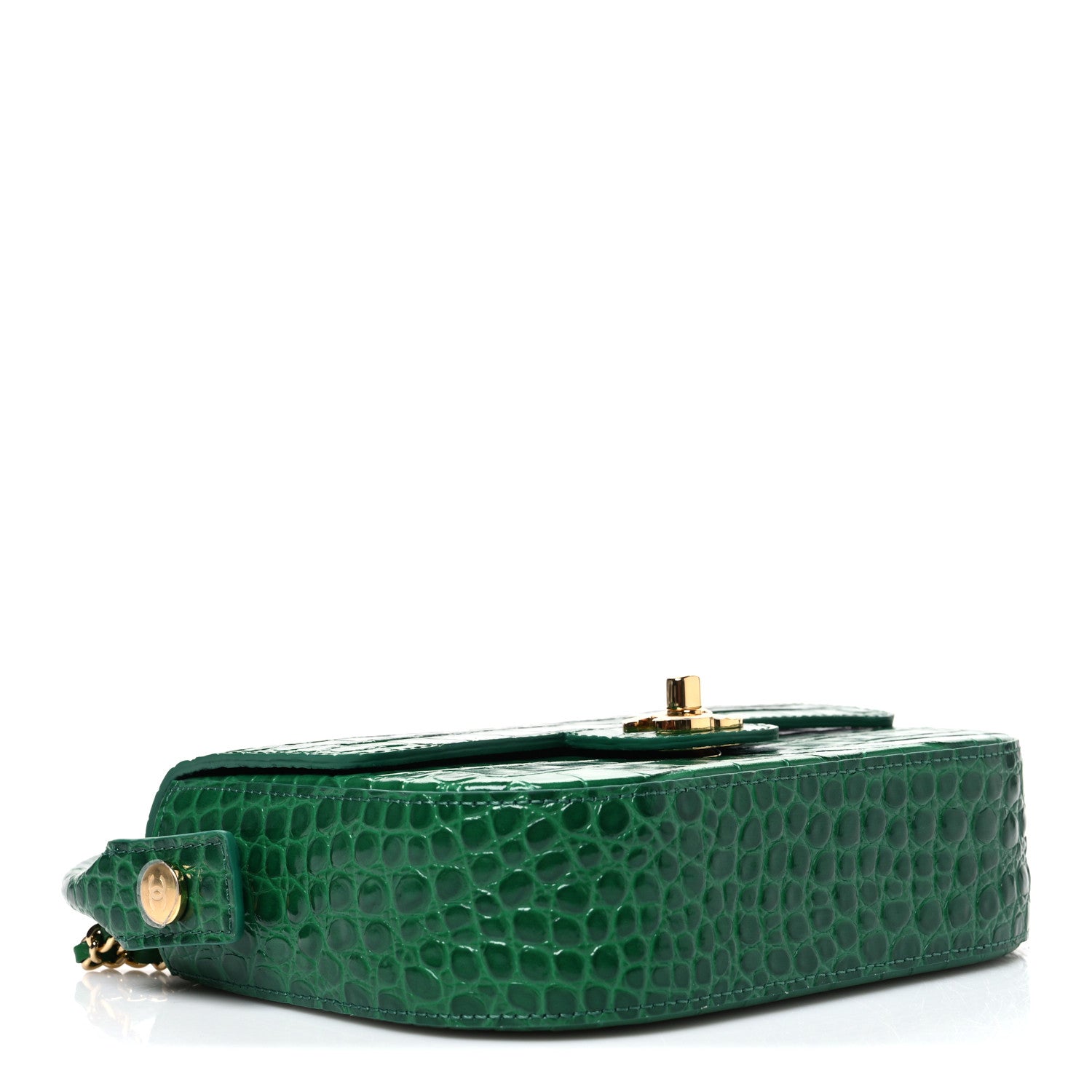 Chanel Crocodile Embossed Calfskin Turn Around Mini Flap Bag With Top Handle Green