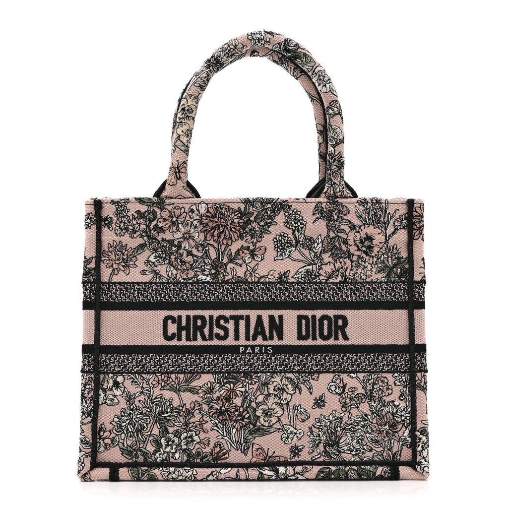 Dior Canvas Embroidered Small Flowers Book Tote Pink