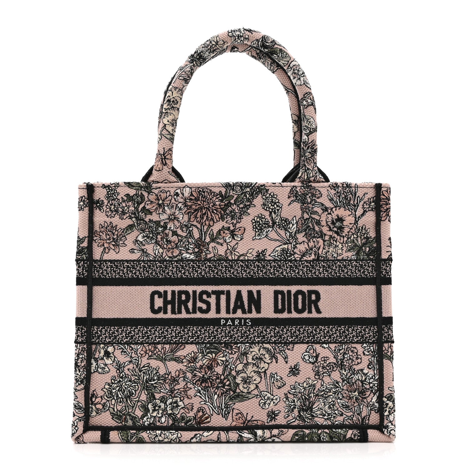 Dior Canvas Embroidered Small Flowers Book Tote Pink