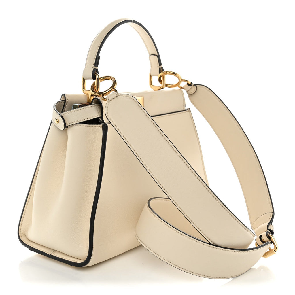 Fendi Vitello Seta Suede FF Mini Peekaboo Iconic Satchel Uovo Sigaro Marrone