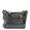 Chanel Metallic Aged Calfskin Chevron Quilted Small Gabrielle Hobo Dark Grey