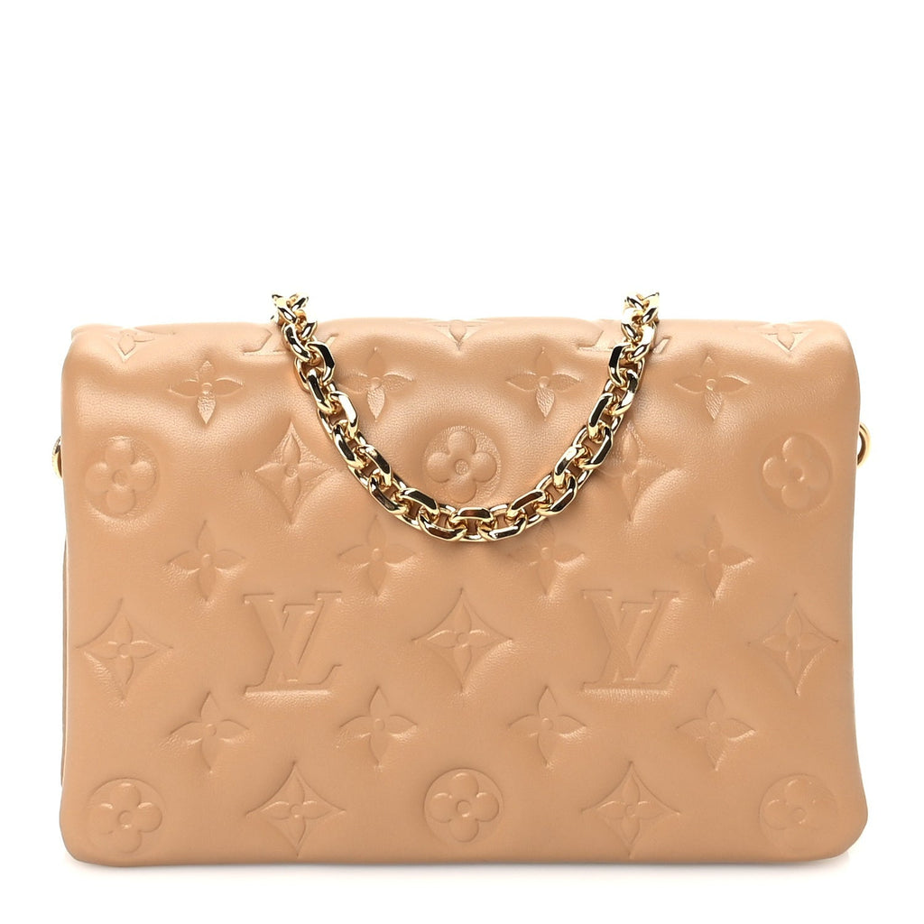 Louis Vuitton Lambskin Embossed Monogram Pochette Coussin Camel