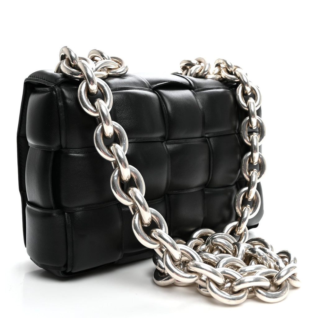 Bottega Veneta Lambskin Maxi Intreccio Padded Chain Cassette Crossbody Bag Black