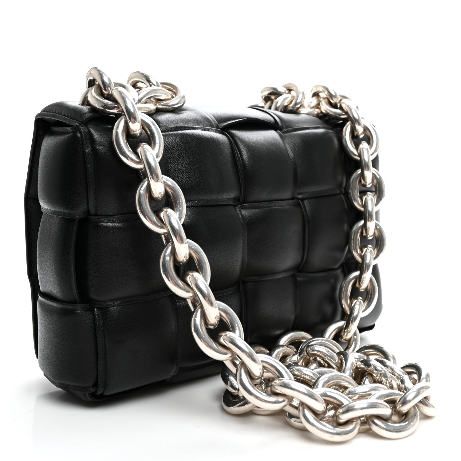 Bottega Veneta Lambskin Maxi Intreccio Padded Chain Cassette Crossbody Bag Black