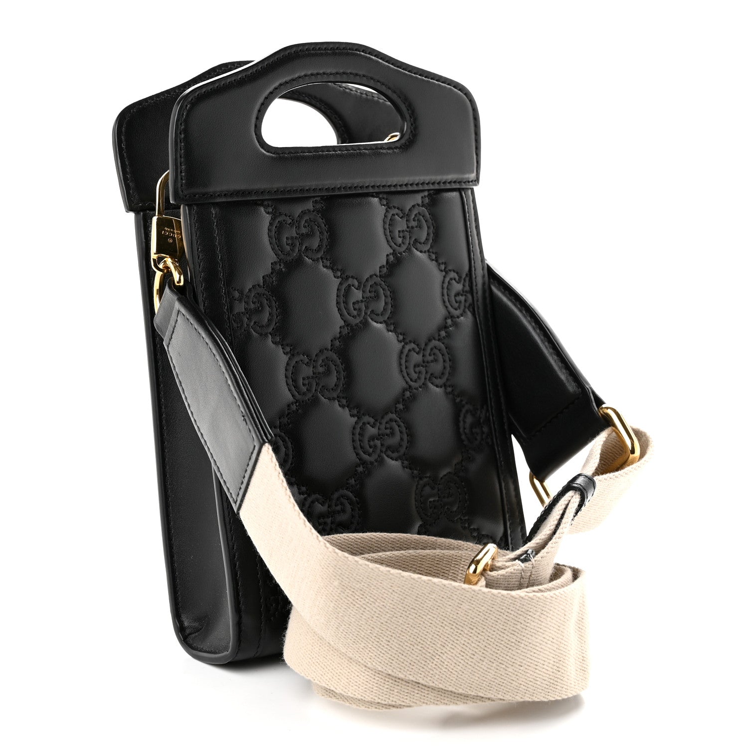 Gucci Calfskin GG Matelasse Mini Top Slip Handle Crossbody Bag Black Natural