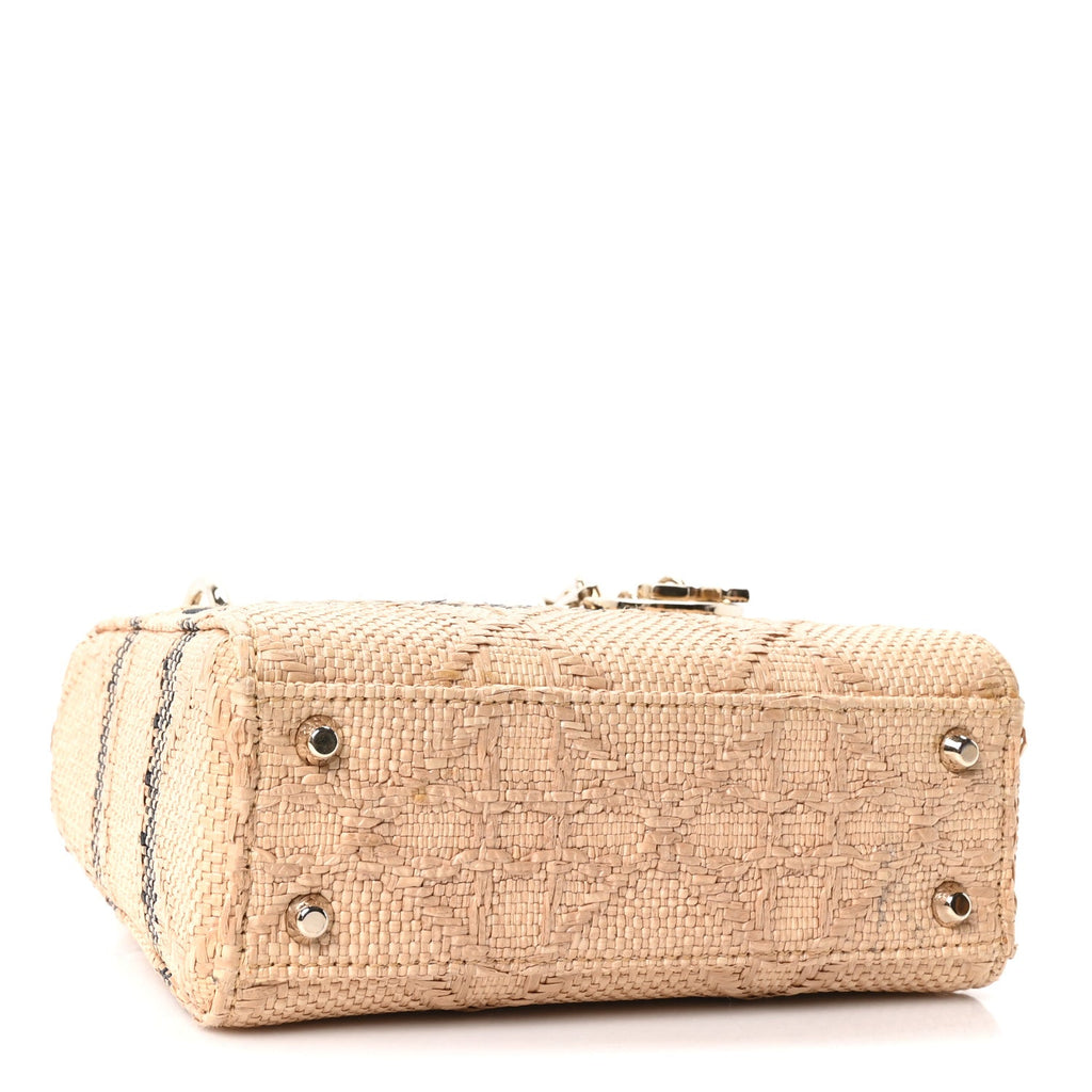 Dior Raffia Woven Cannage Embroidered Mini Lady D-Lite Natural Black
