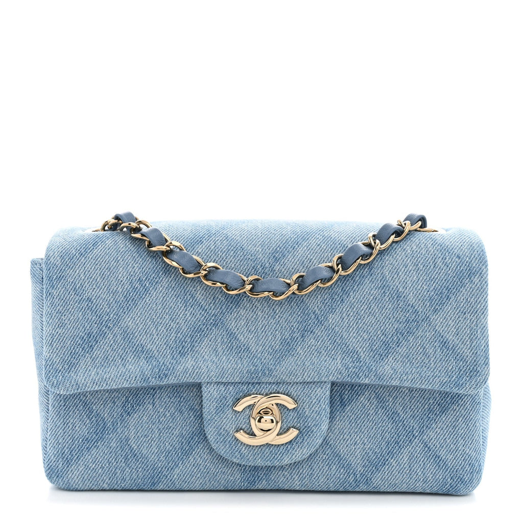 Chanel Printed Denim Quilted Mini Rectangular Flap Light Blue