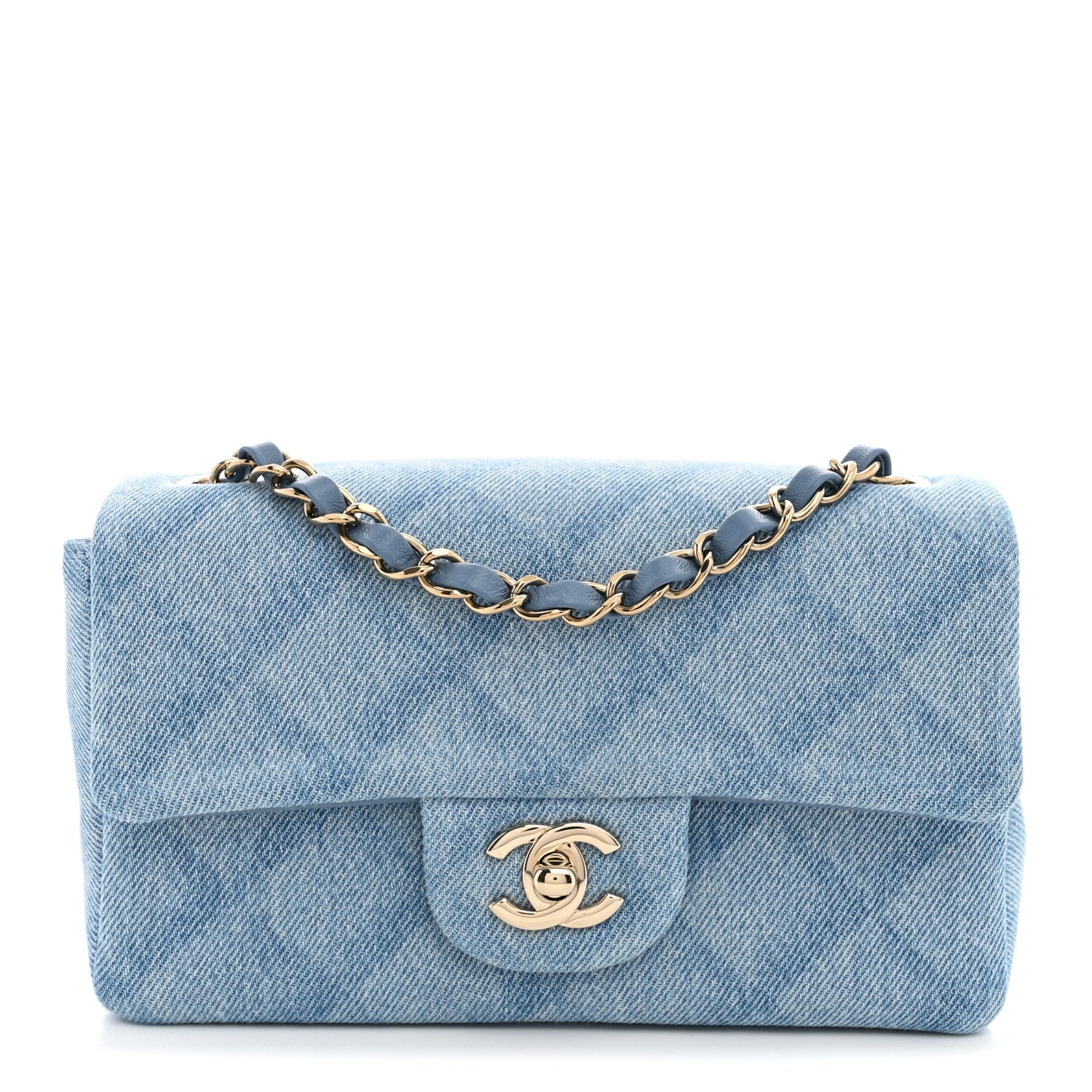 Chanel Printed Denim Quilted Mini Rectangular Flap Light Blue