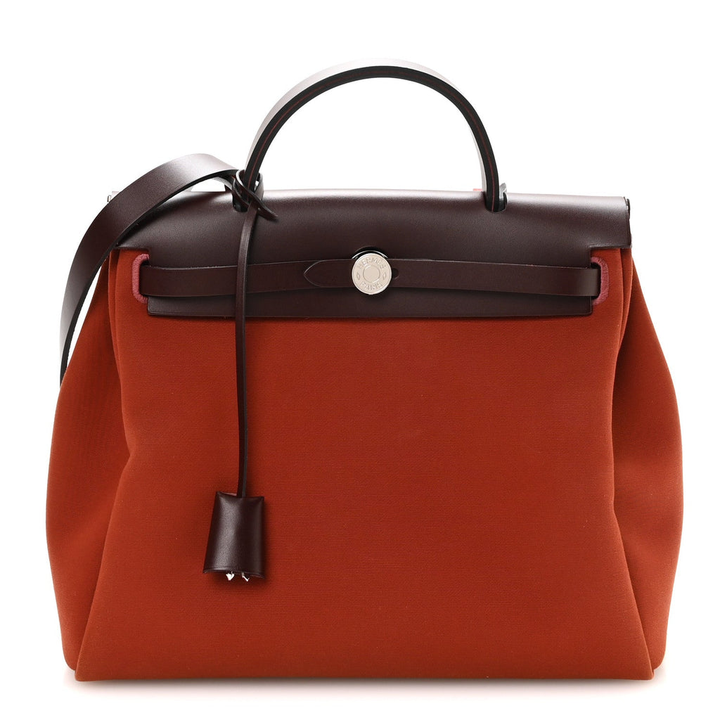 Hermès Military Toile Vache Hunter Tri-Color Herbag Zip Retourne 31 PM Rouge H Cuirve Orange Mecano