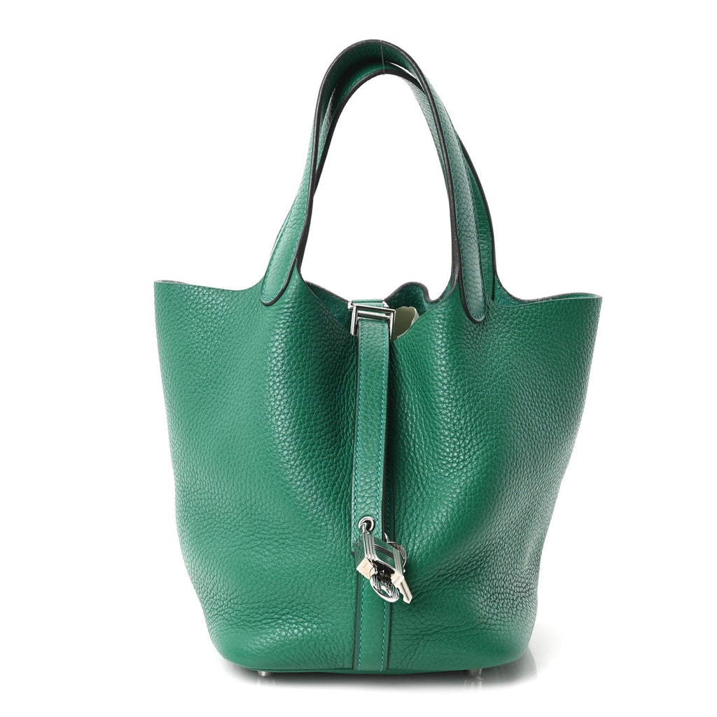 Hermès Taurillon Clemence Picotin Lock 18 PM Vert Jade