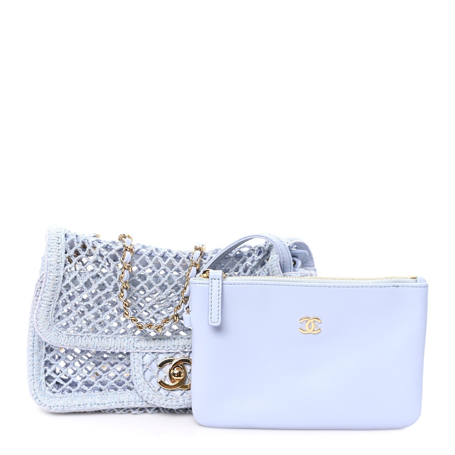 Chanel Mesh Macrame Small Flap Bag Light Blue side view