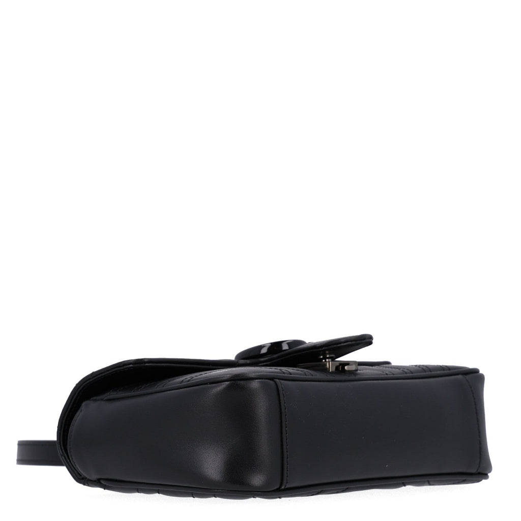 Gucci Calfskin Matelasse Monochrome Mini GG Marmont Shoulder Bag Black