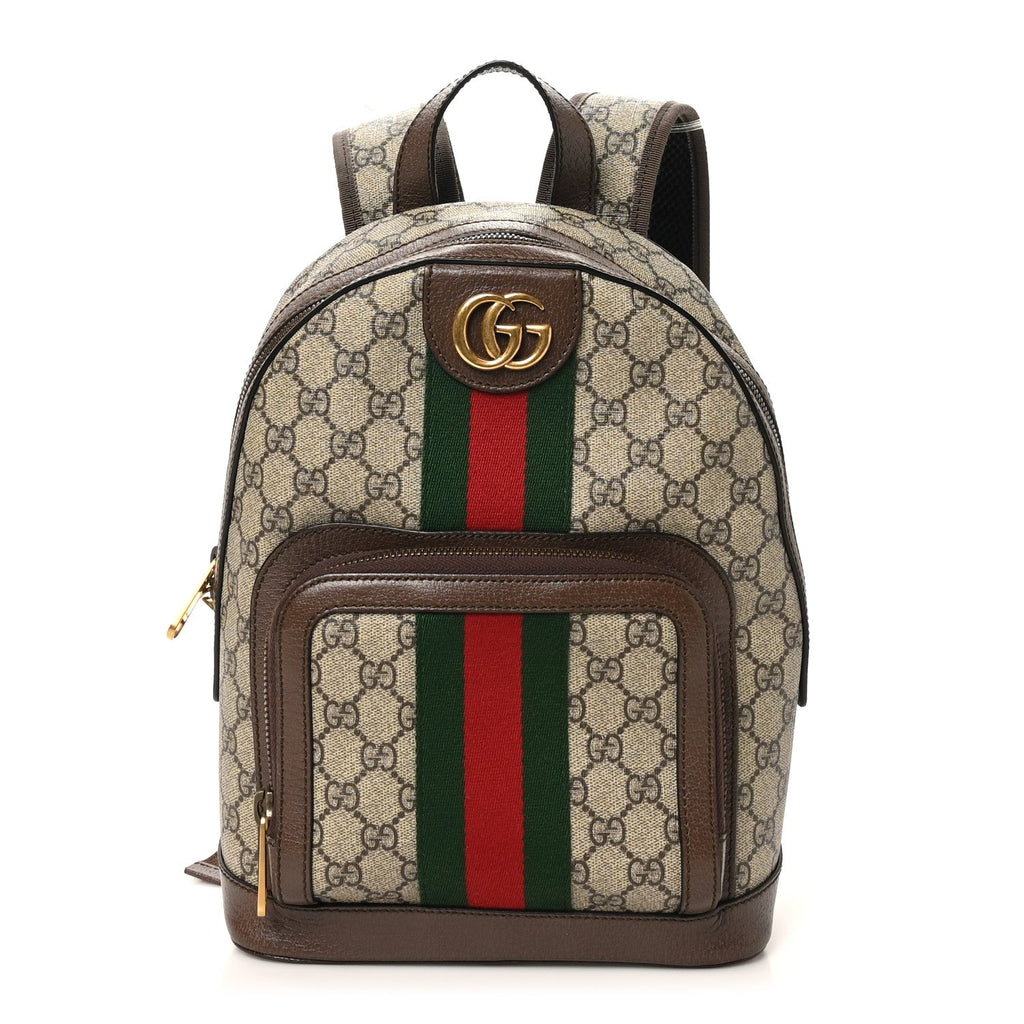 Gucci GG Supreme Monogram Calfskin Web Small Ophidia Day BackpacK Beige Ebony New Acero