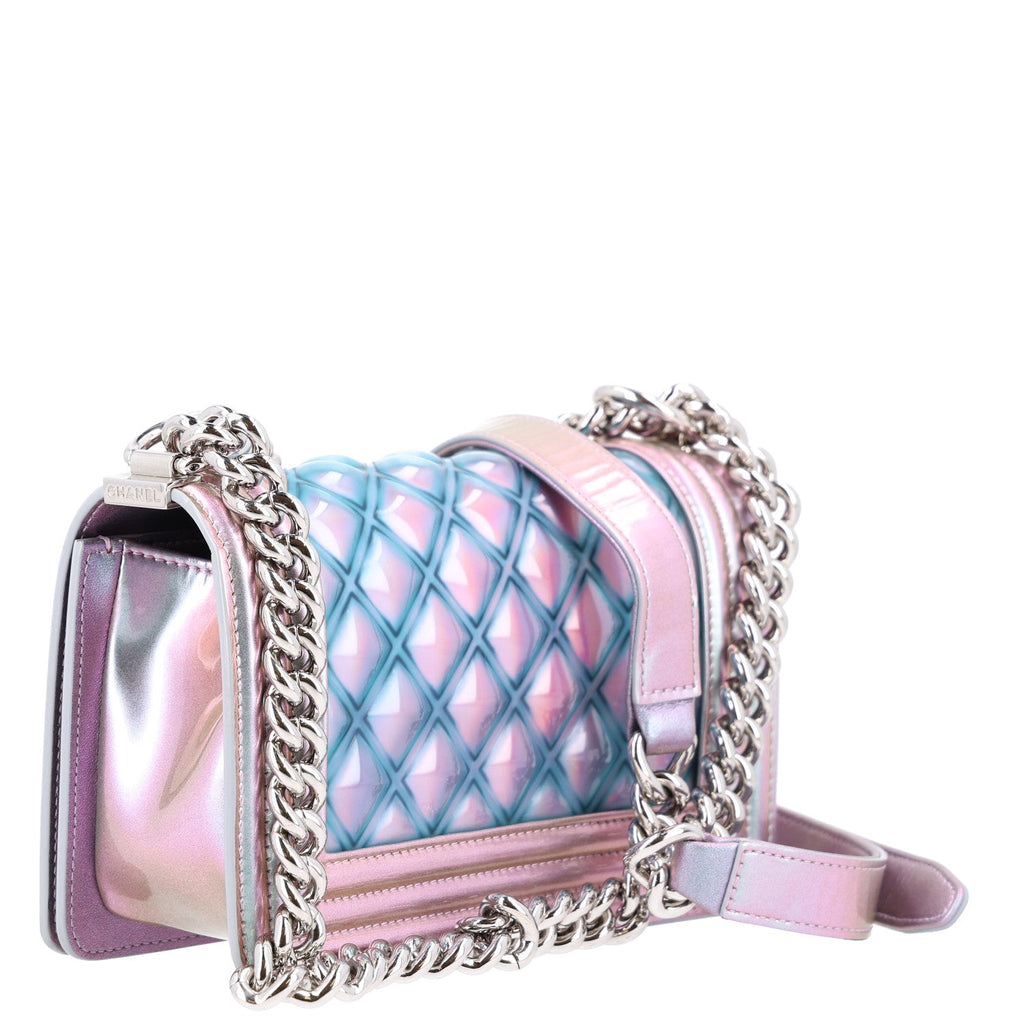 Chanel Iridescent Patent Calfskin PVC Quilted Small Boy Flap Light Purple