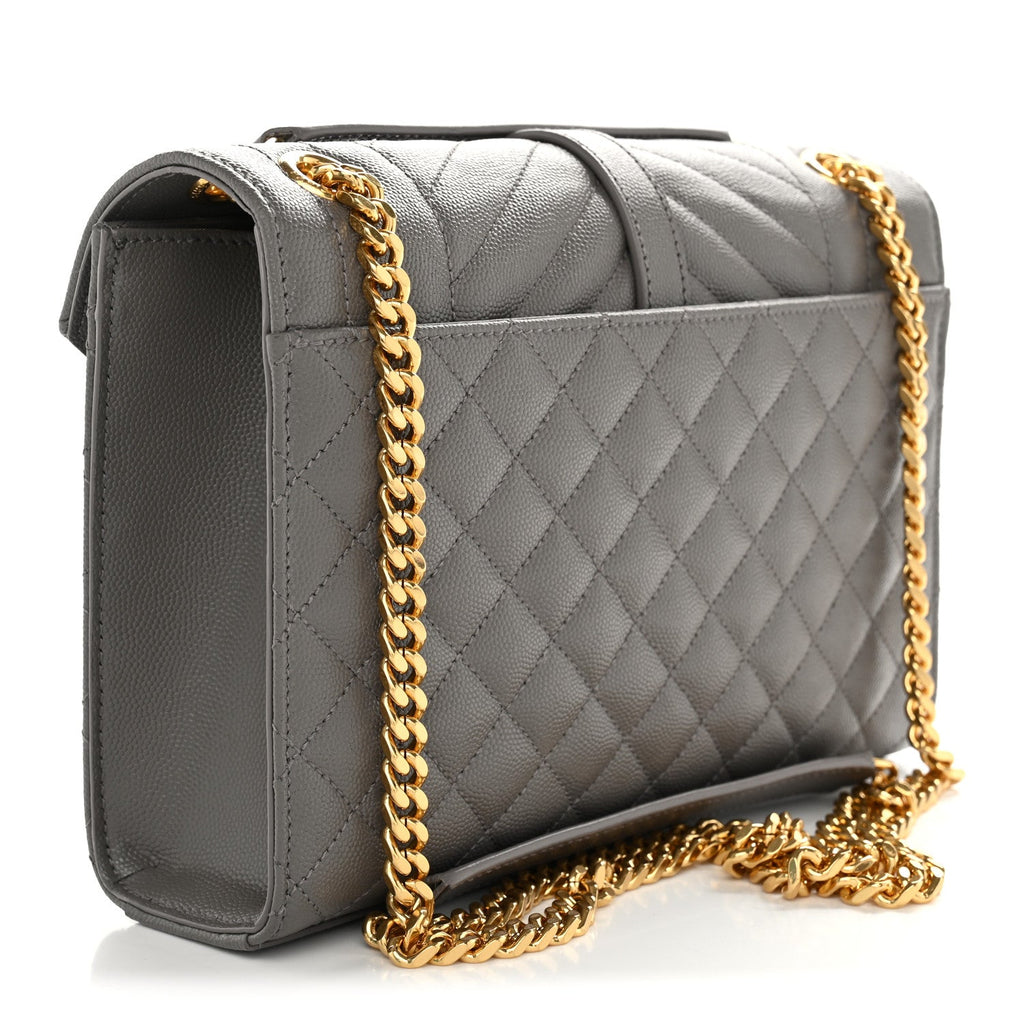 Saint Laurent Grain De Poudre Textured Mixed Matelasse Medium Triquilt Monogram Satchel Fog