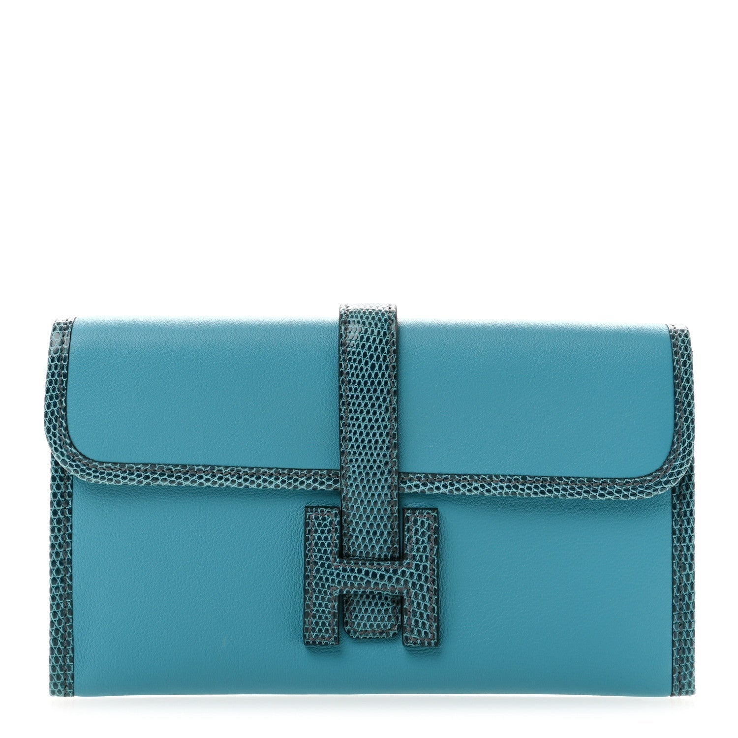 Hermès Swift Lizard Jige Elan Touch Duo Clutch Bleu Paon Mykonos