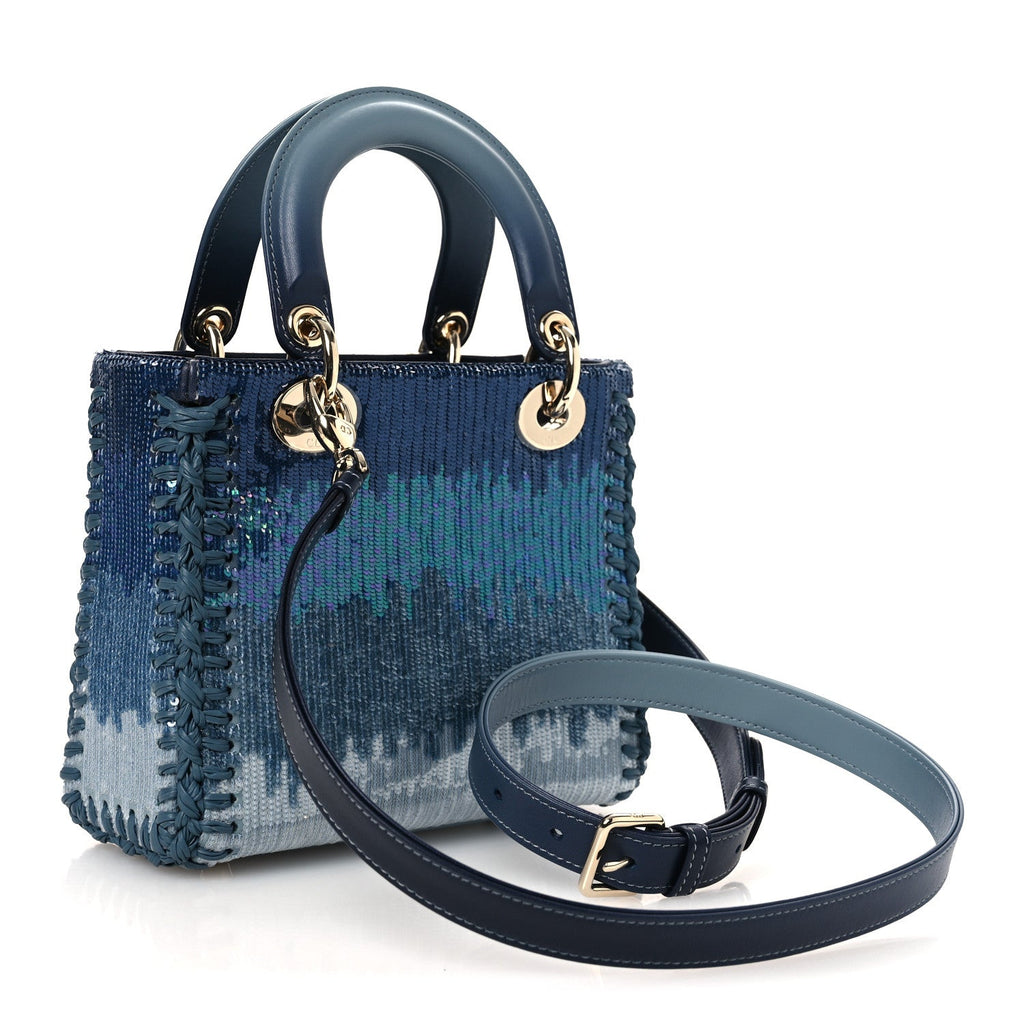Dior Calfskin Sequin Gradient Stitched Small Lady Dior Blue