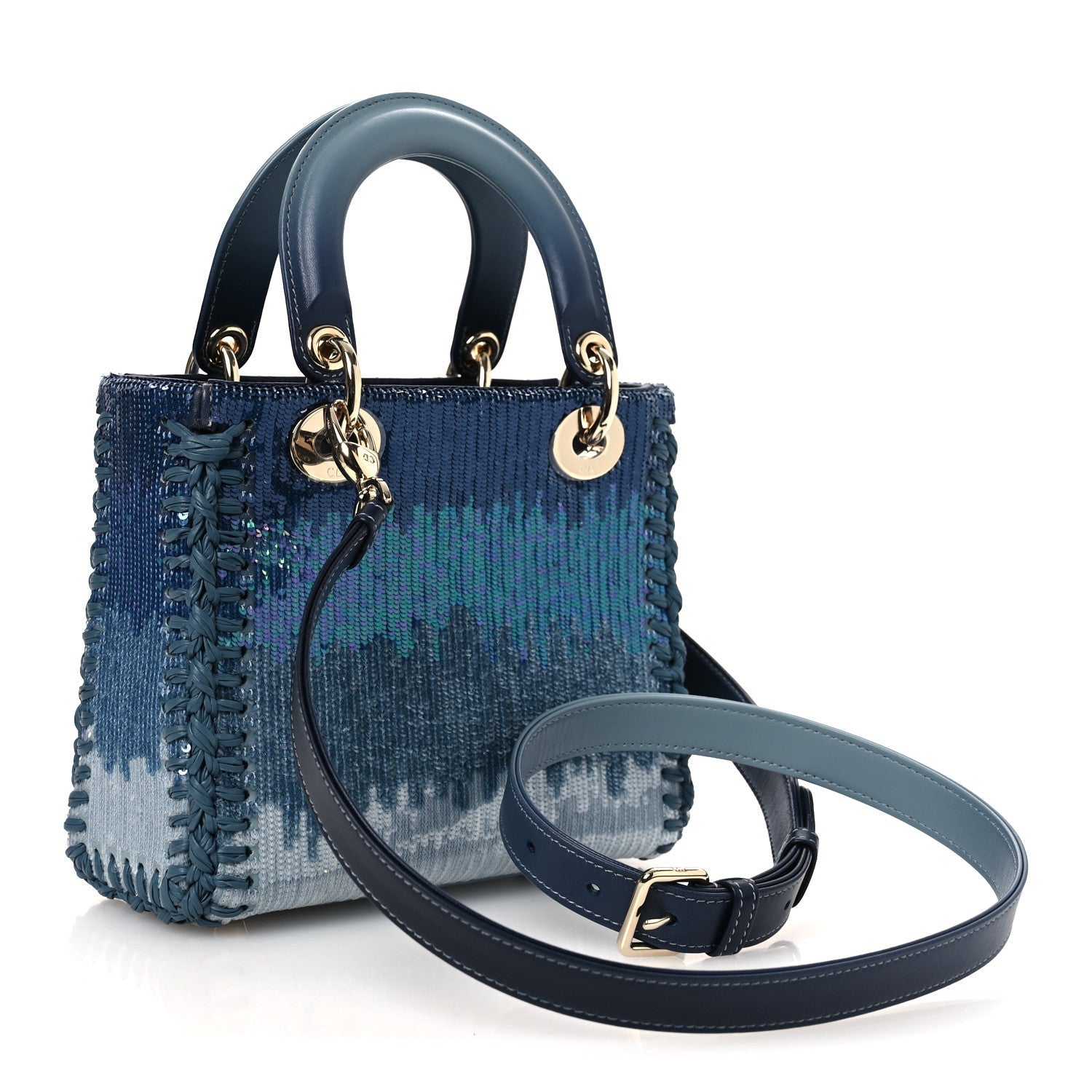 Dior Calfskin Sequin Gradient Stitched Small Lady Dior Blue