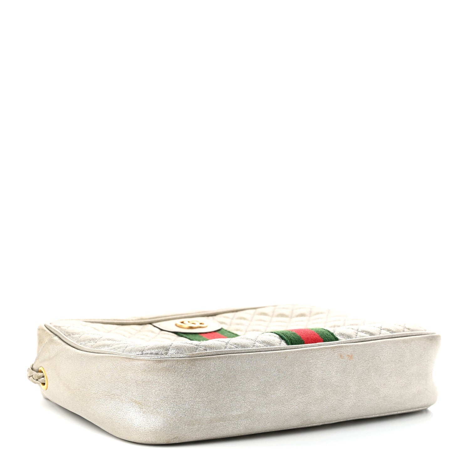 Gucci Laminated Nappa Web Trapuntata Mini GG Shoulder Bag Argento